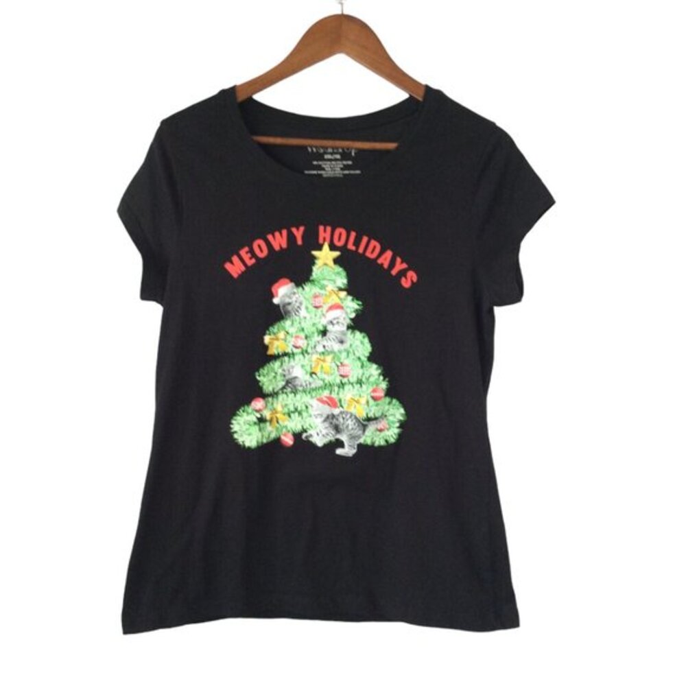 Wound Up "Meowy Christmas" Graphic T-Shirt Junior's Size XXL (19)